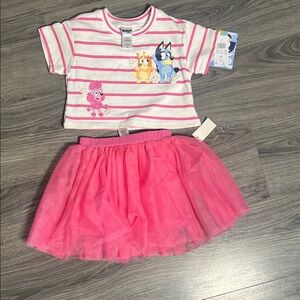 Bluey Pink Striped Top & Hot Pink Tulle Skirt Kids Matching Set